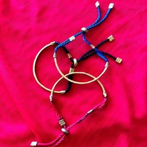 Copper bracelets set of 3 with red, black and blue adjustable ties